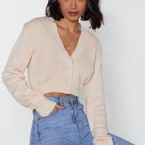 Nastygal Cropped Nude-Pink Knit Cardigan